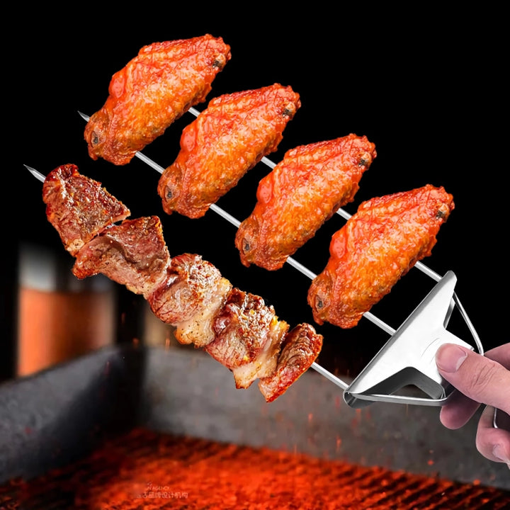 Stainless Steel 3-Way Barbecue Skewers with Silicone Brush