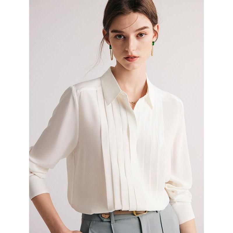 Elegant Mulberry Silk Office Chic White Blouse