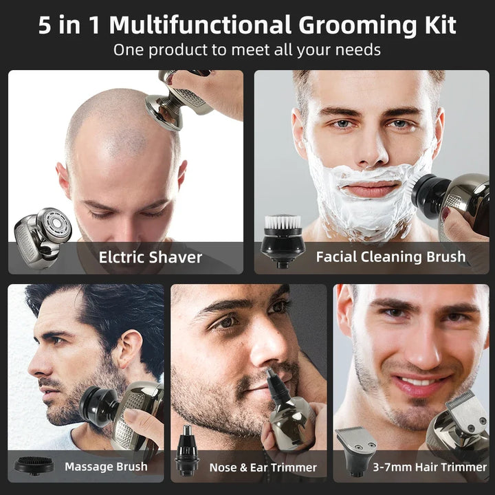 5-in-1 Men's Electric Shaver & Trimmer – Head, Beard, Nose, and Face Grooming with Type-C Charging