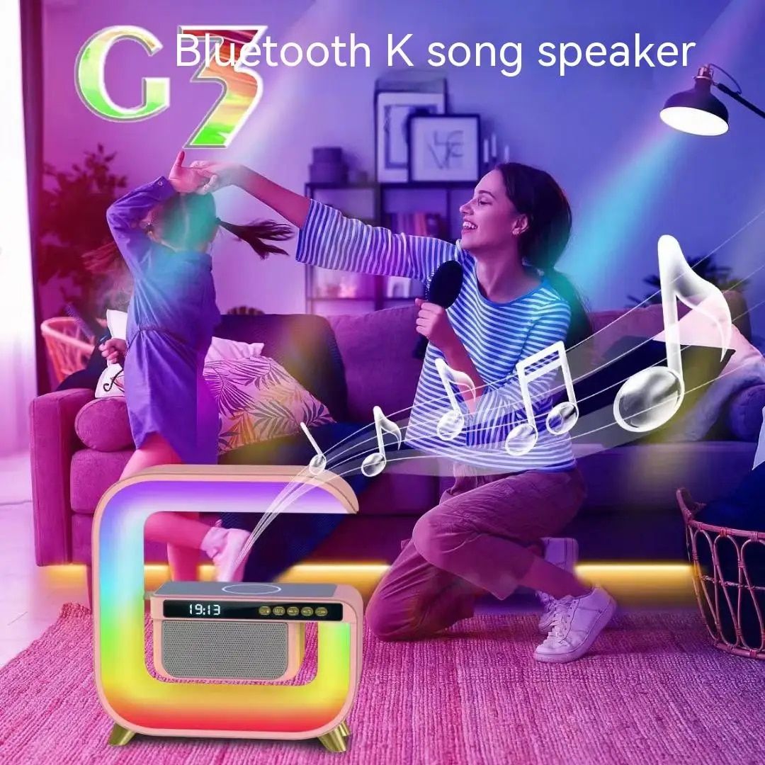 Wireless Charging Bluetooth Speaker with Alarm Clock & RGB Lighting