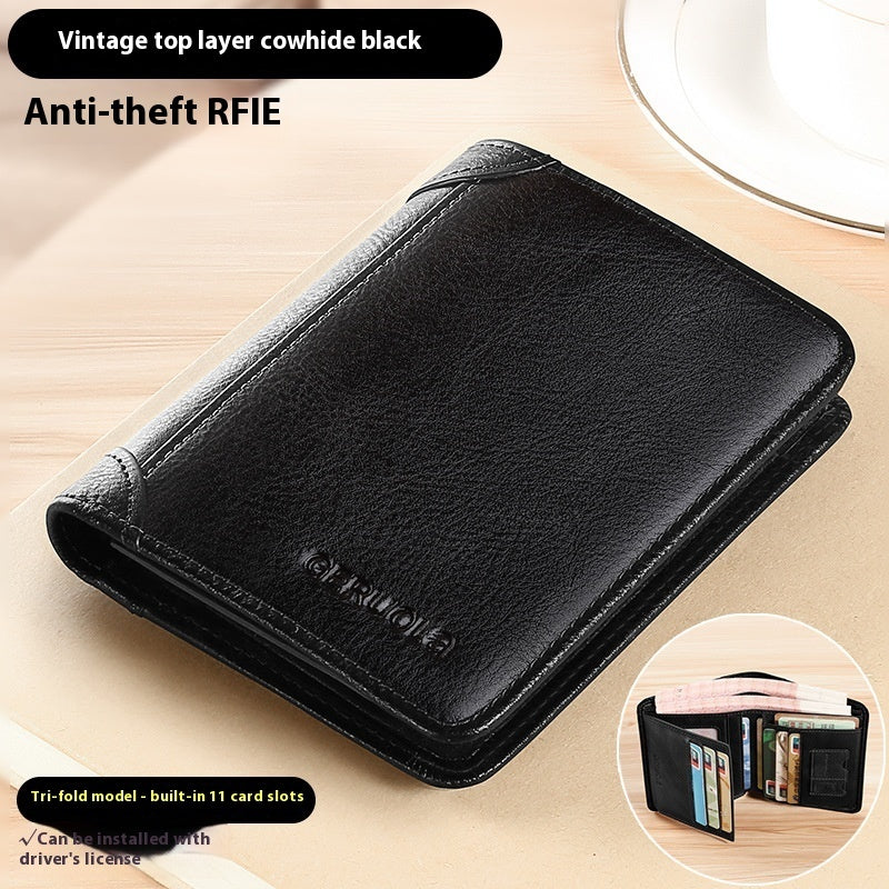 Genuine Leather Anti-theft Swiping Ultra-thin Cheng E Wallet