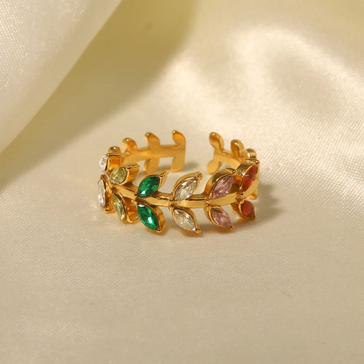 18K Gold Plated Cubic Zirconia Adjustable Leaf Ring