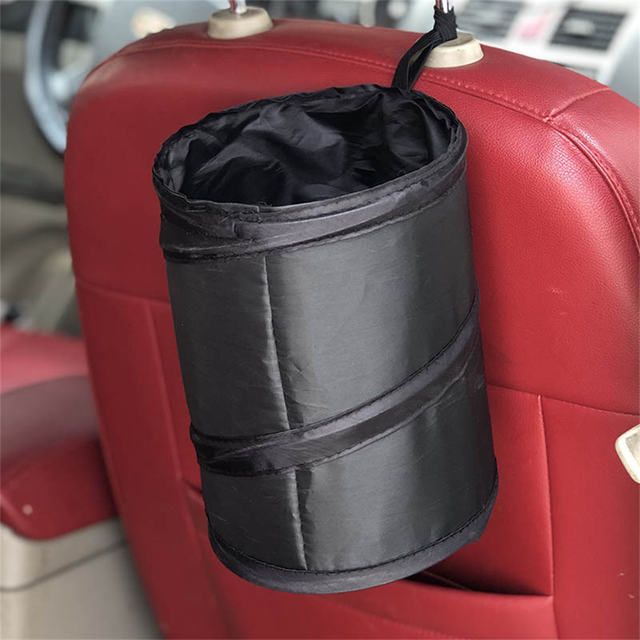 Compact Foldable Car Trash Can with Pressing Lid and Storage Pocket