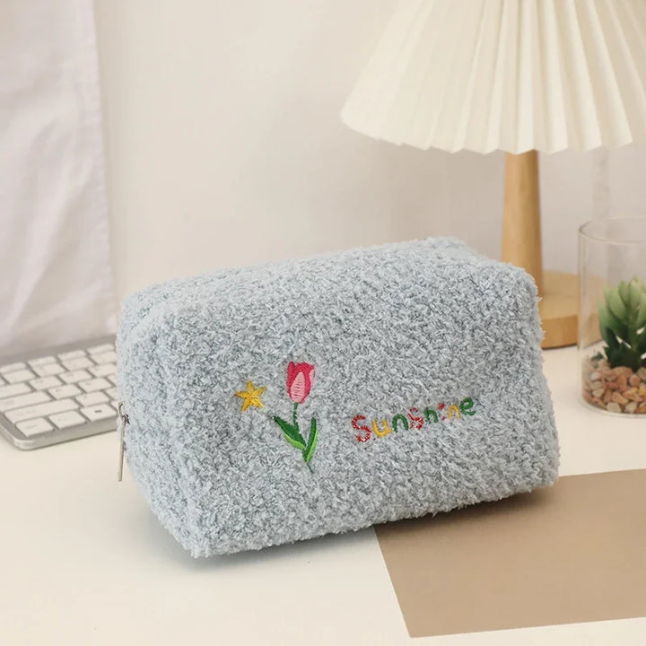 Cute Embroidered Flowers Cosmetic Bag