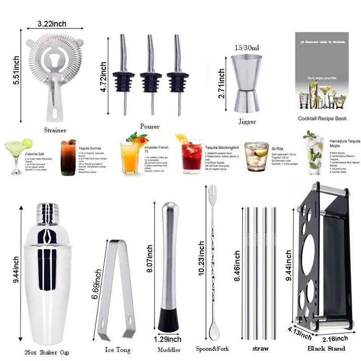 Boston Cocktail Shaker Set: Complete Bartender Tool Kit with Acrylic Stand