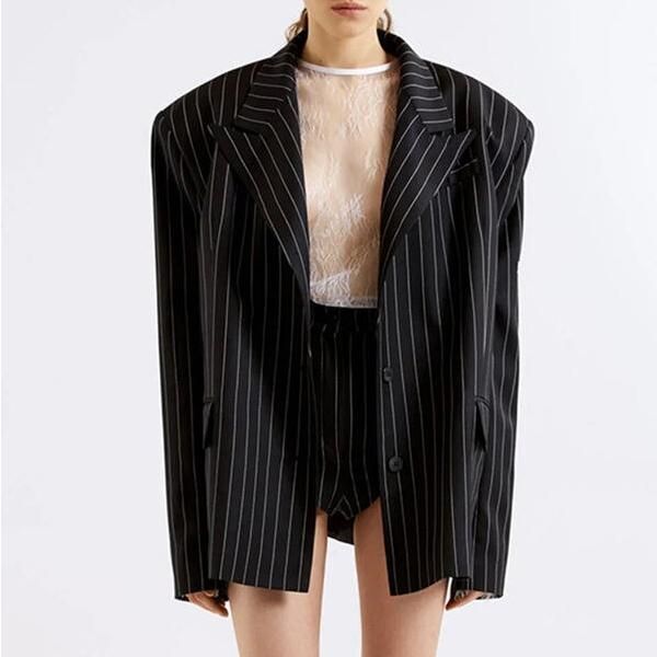 Elegant Stripe 2-Piece Set: Long Sleeve Blazer & High Waist Shorts
