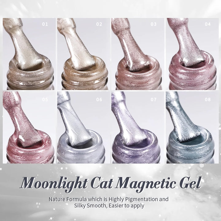 Cat Magnetic Moonlight Gel Nail Polish Set - Sparkle White Silver