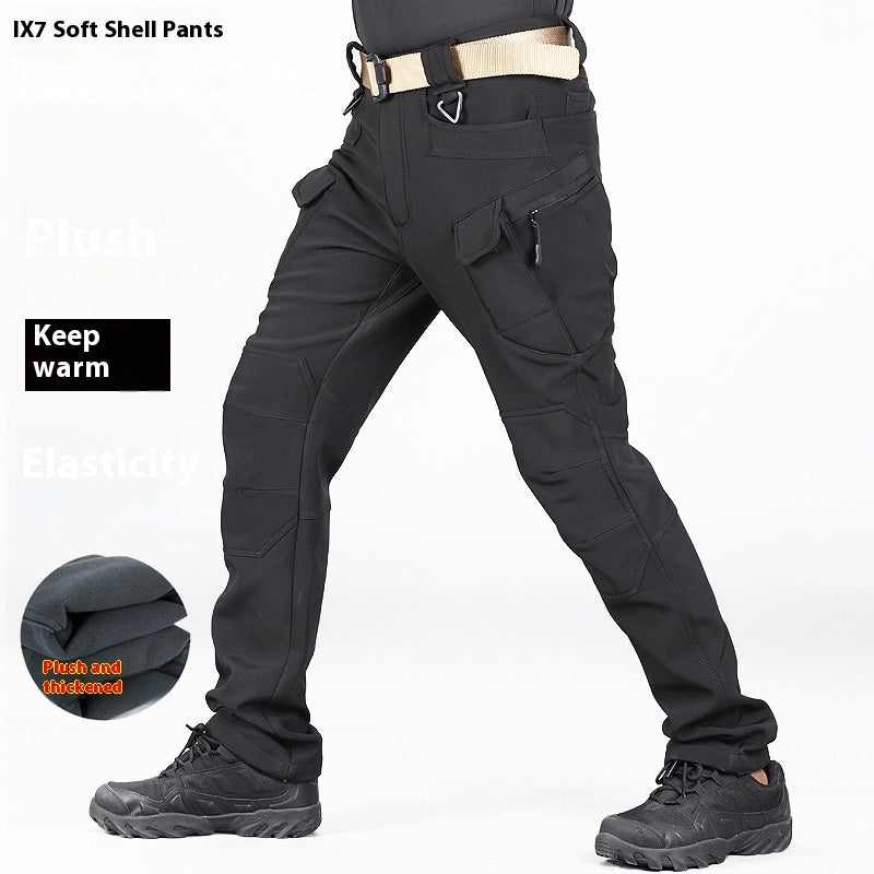 Outdoor Soft Shell Tactical Pants Men's Ski Multi-bag Fleece Wear-resistant