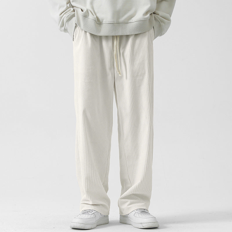 Fleece-lined Thick Loose Straight Corduroy Pants