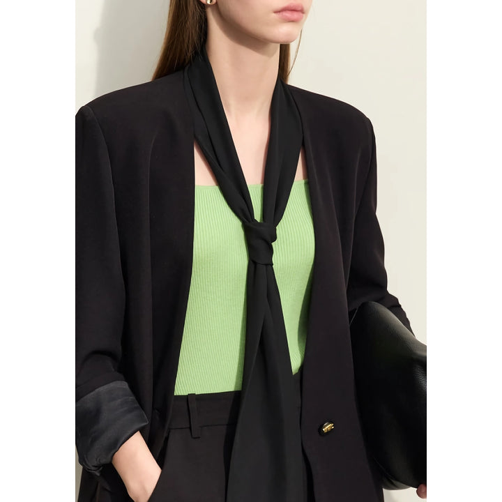 V-Neck Loose Mid-length Blazer with Straps