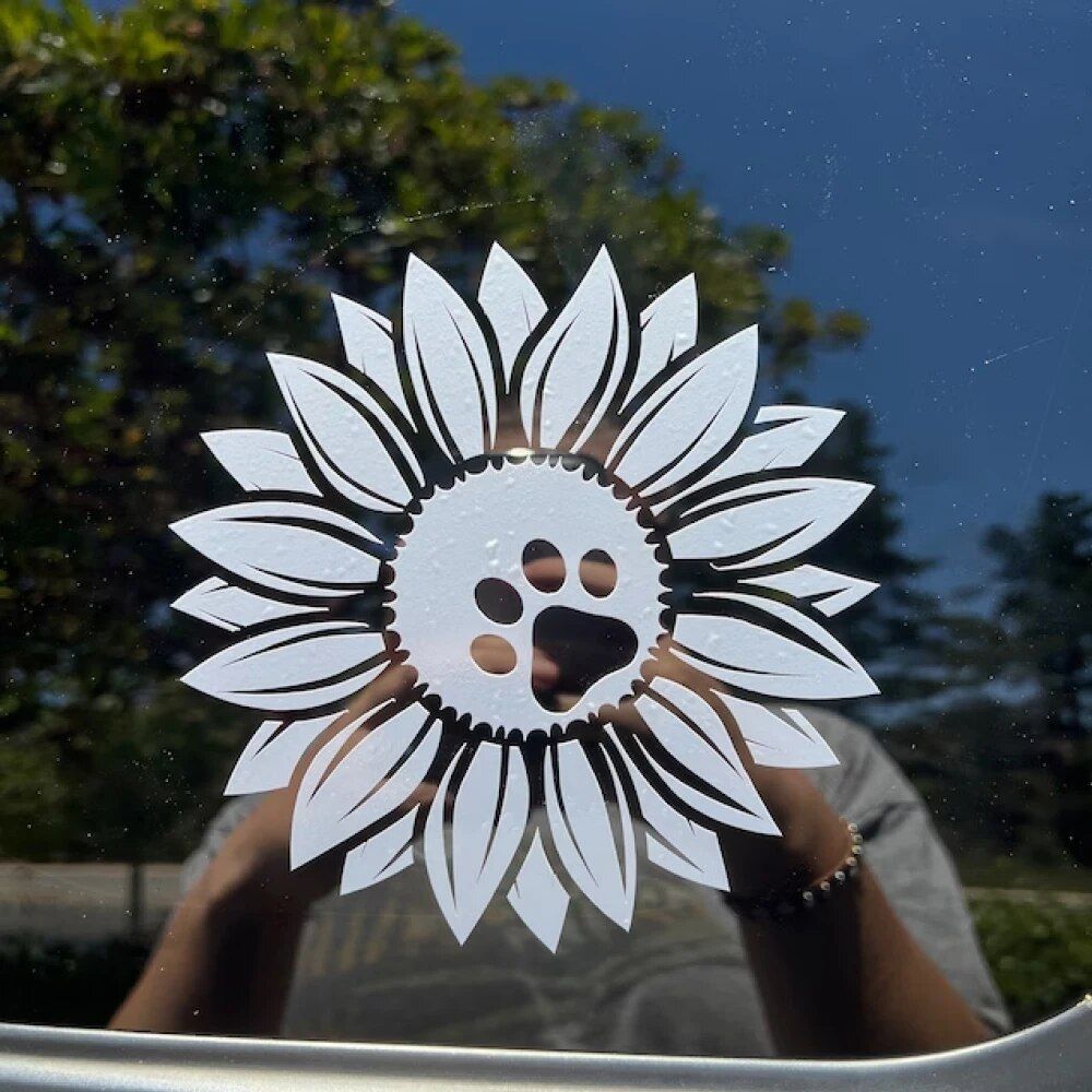 Sunflower & Dog Paw Vinyl Decal