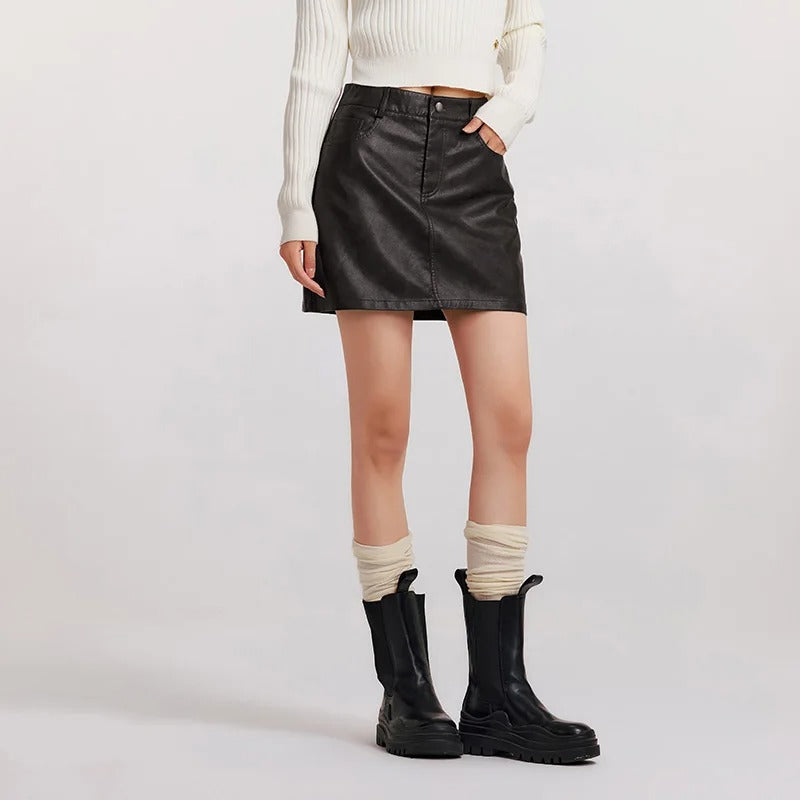 High Waist Leg-Lengthening PU Leather Mini Skirt