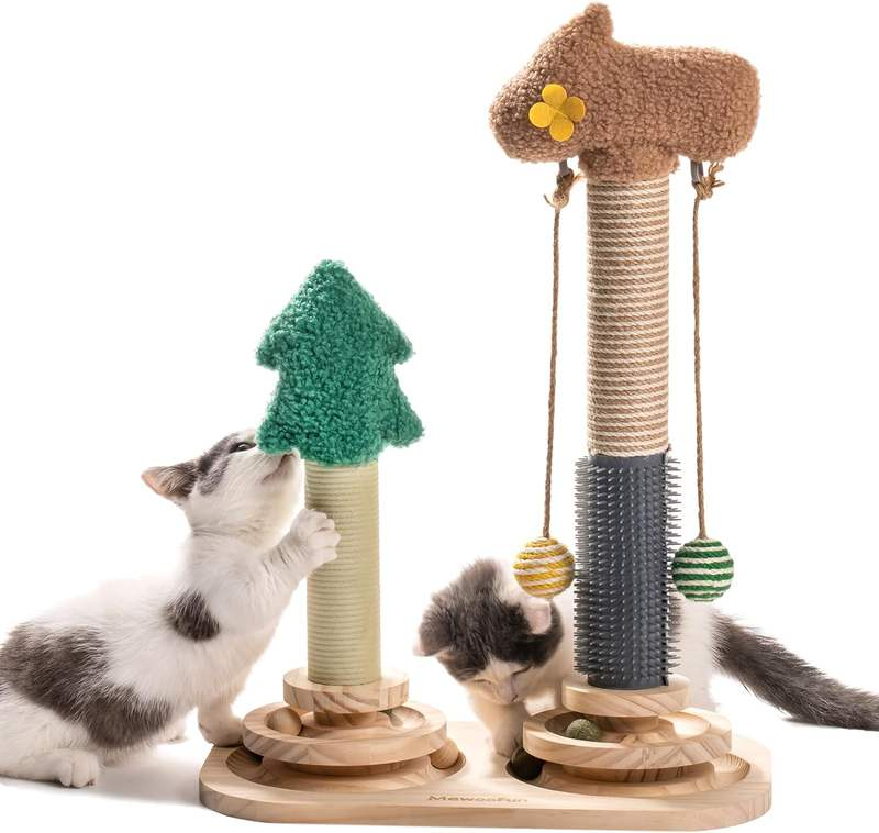 Multi-functional Cat Scratch Post with 3-Tier Track