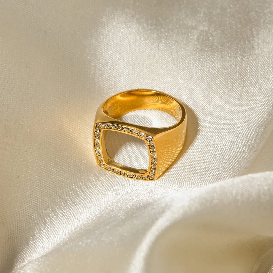 18k Gold Plated Stainless Steel Chunky Square Ring