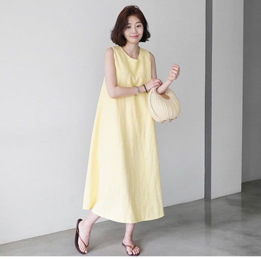 Cotton Linen Sleeveless Vest Loose Slimming Dress Women