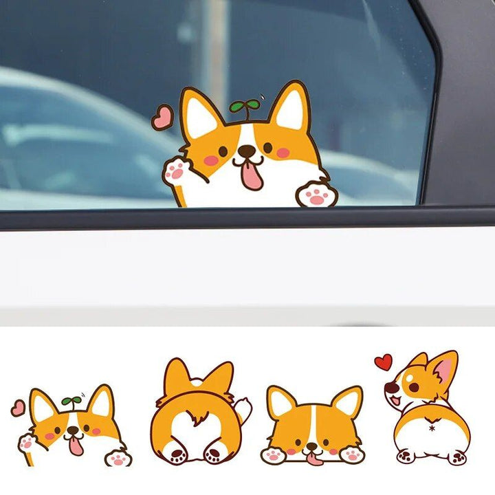Cheerful Corgi Dog PVC Car Sticker - Creative & Rainproof Vehicle Decal