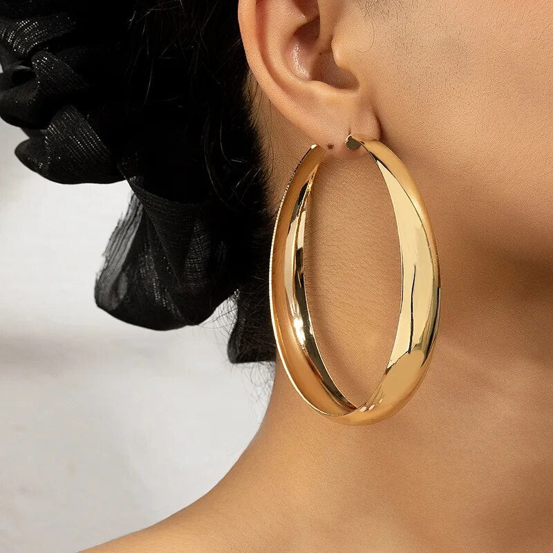 Glossy Geometric Metal Hoop Earrings