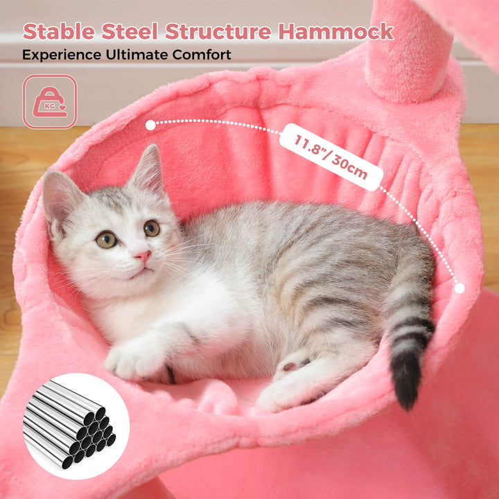 Charming Pink Flamingo Multi-Level Cat Tree with Hammock & Scratching Posts