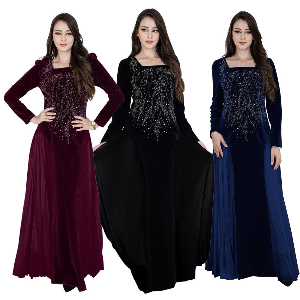 Women's Chiffon Stitching Rhinestone Evening Dress