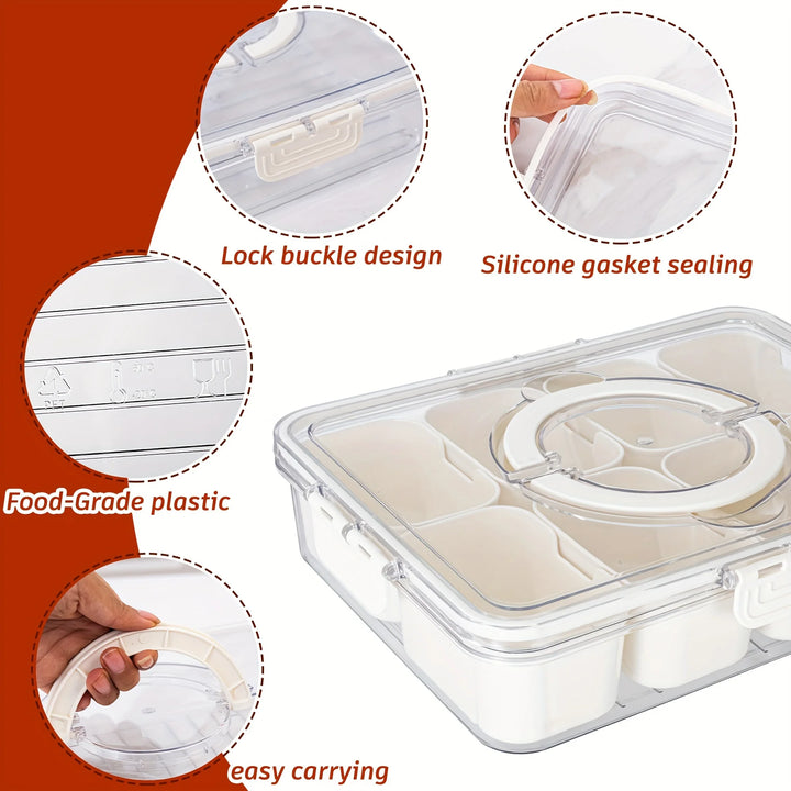 Portable Snack Organizer Box with Divided Compartments and Handle