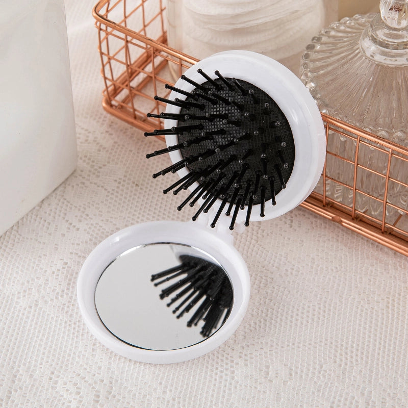 Mini Folding Hairbrush with Massage Comb and Mirror