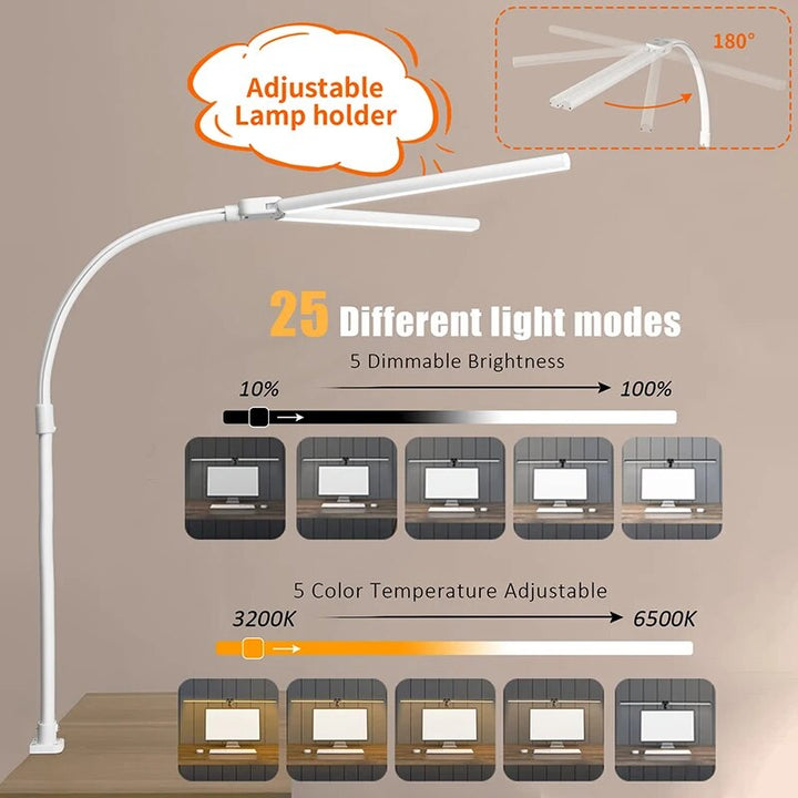 Double Head 24W LED Architect Desk Lamp with 5 Color Modes and Dimmable Light