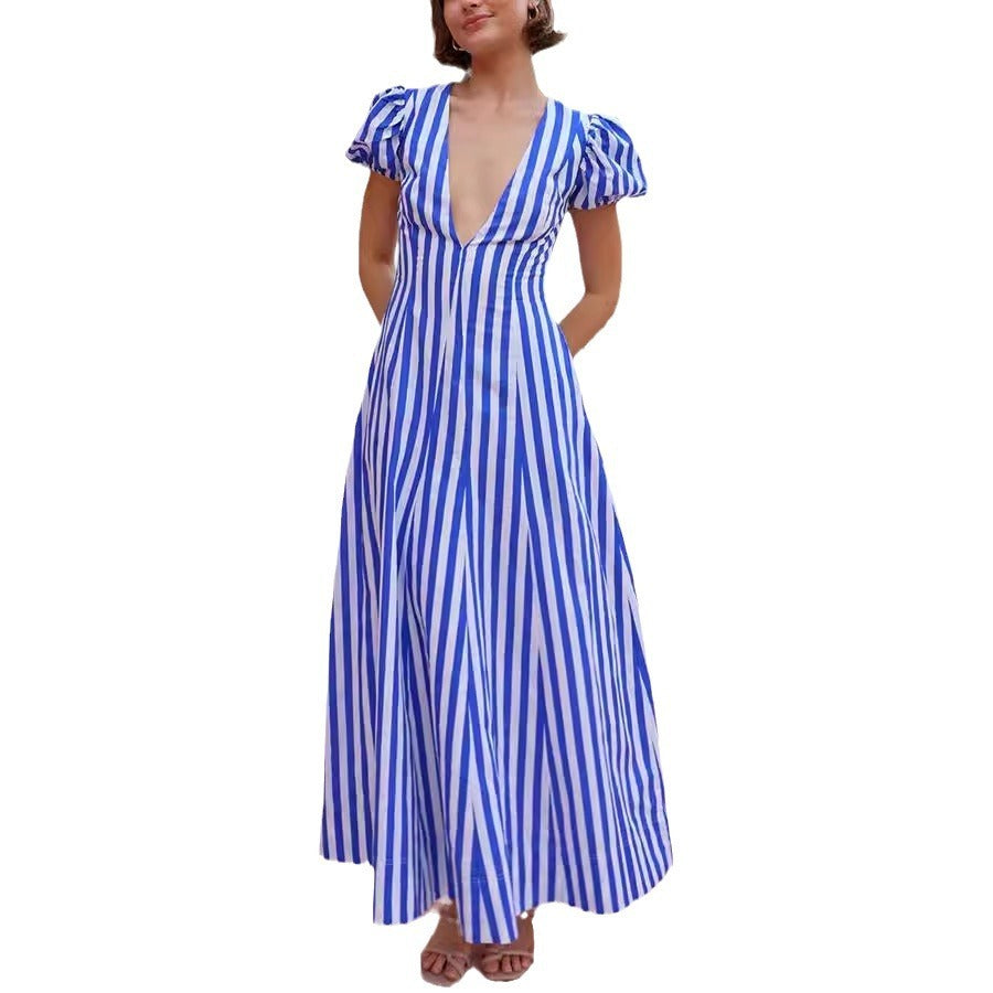 Women's Fashion Striped Puff Sleeve Dress