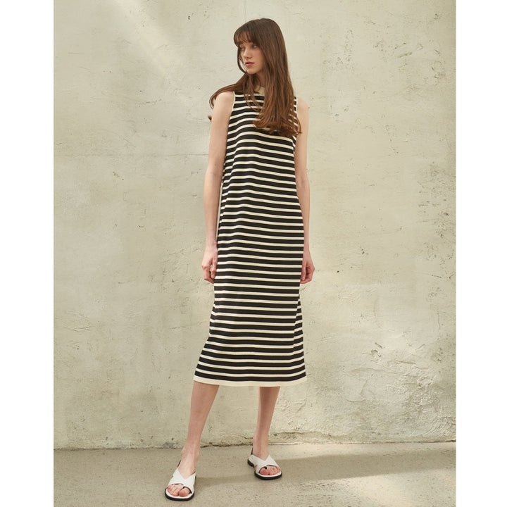 Vintage Striped Sleeveless Knit Dress