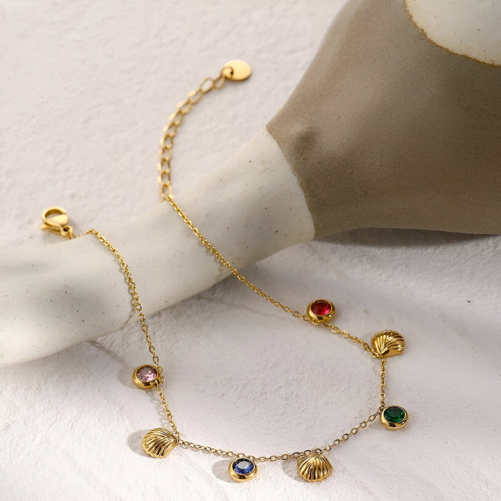 18K Gold Plated Shell Cubic Zirconia Anklet