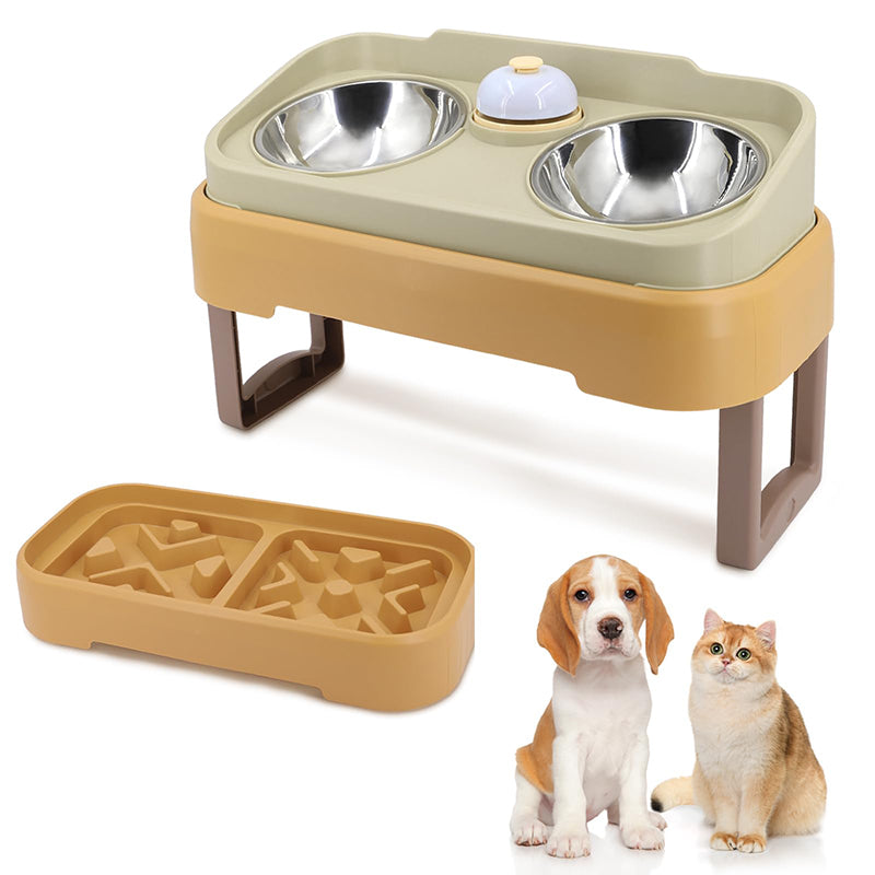 3-in-1 Adjustable Stainless Steel Elevated Pet Bowl Set