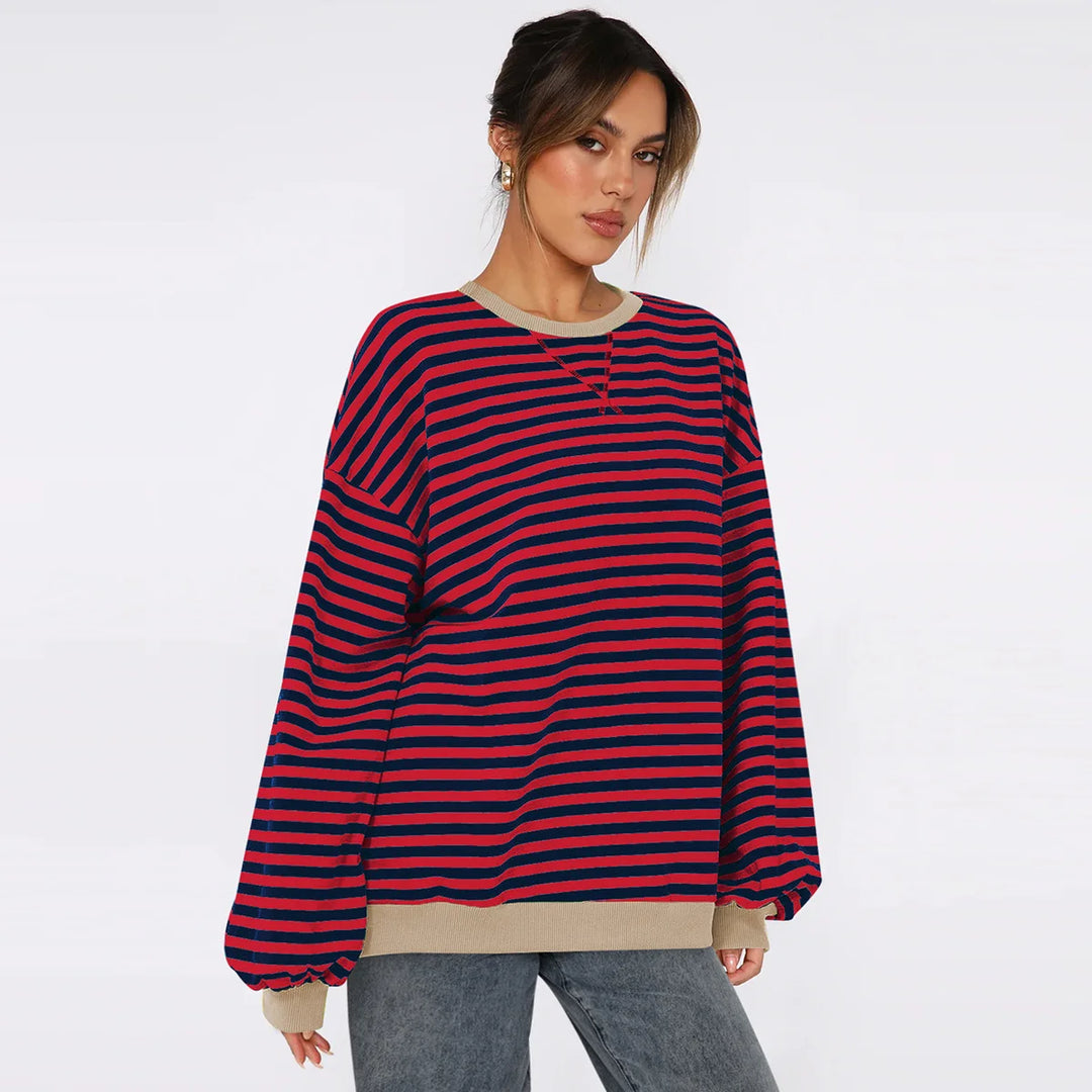 Women's Patchwork Striped Loose Sweatshirt - Autumn Fashion Casual Pullover