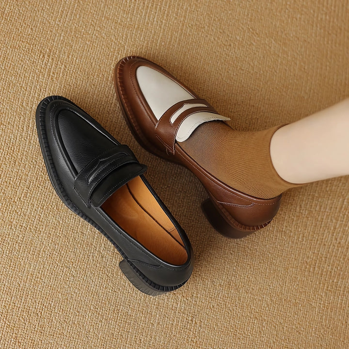 Classic Genuine Leather Pumps with Square Heels