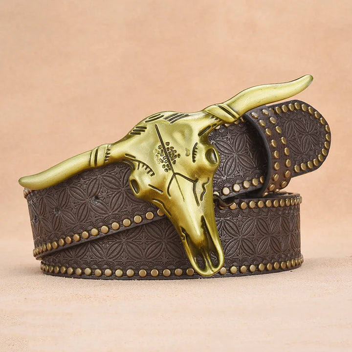 Vintage Western Cowboy Bull Buckle Belt