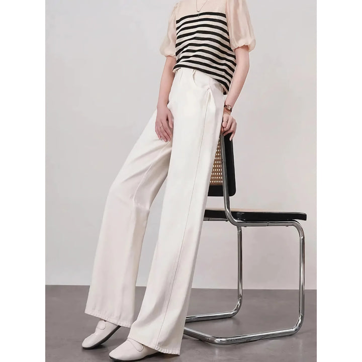 High Waist Loose Fit Wide Leg White Denim Pants for Women