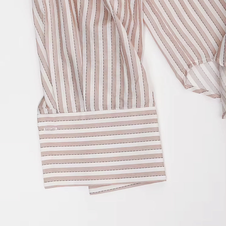 Luxury Striped Cotton-Silk Long Sleeve Blouse