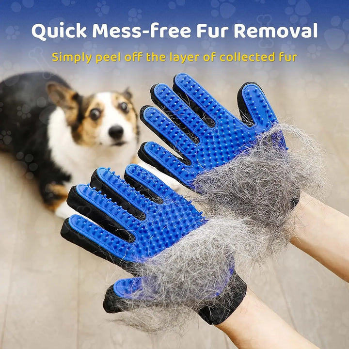 2-in-1 Pet Grooming & Deshedding Gloves - Perfect for Dogs, Cats & More
