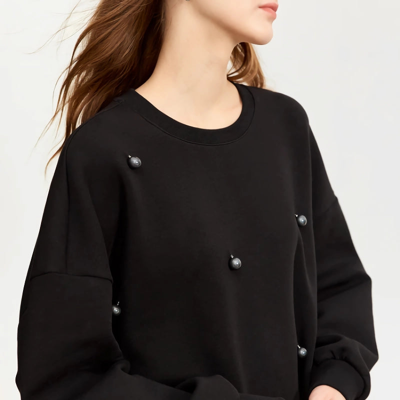 Oversized Casual Loose Pullover with Embroidered Flares