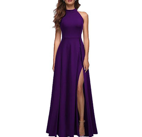 Halter Sexy Slit Short Sleeve Evening Dress