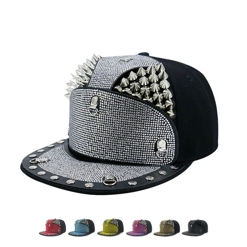 Punk Diamond Armor Tip Rivet Hip Hop Flat Brim Hat