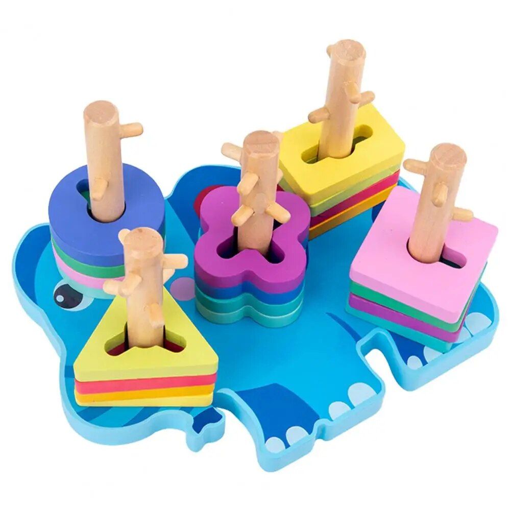 Wooden Animal Shape Puzzle & Stacking Toy for Kids' Development