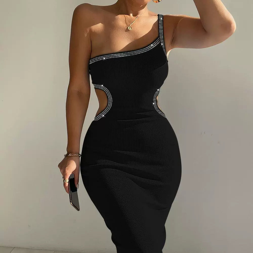 Hot Drilling Midriff Outfit Tight Dress