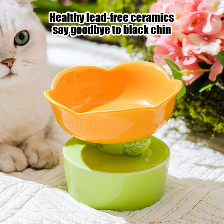 Flower-Shaped Ceramic Cat Bowl - Creative Food & Water Dish for Cats