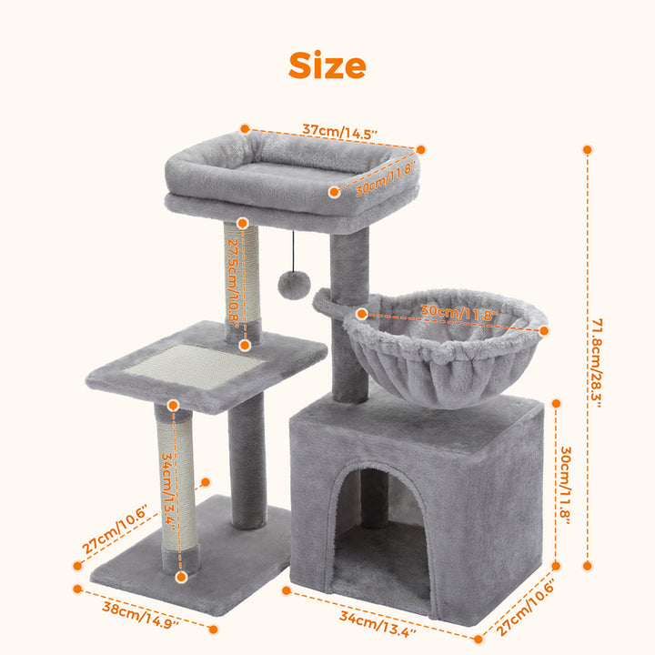 Compact 2-in-1 Cat Tree Condo with Scratching Post & Cozy Hammock, 28.7" Tall