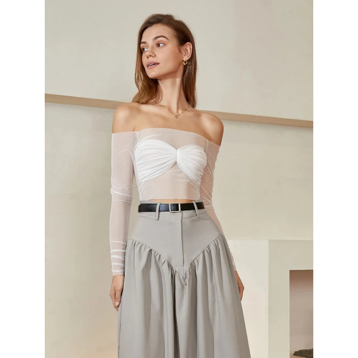 Sexy Off-Shoulder Twist Front Sheer Blouse for Women