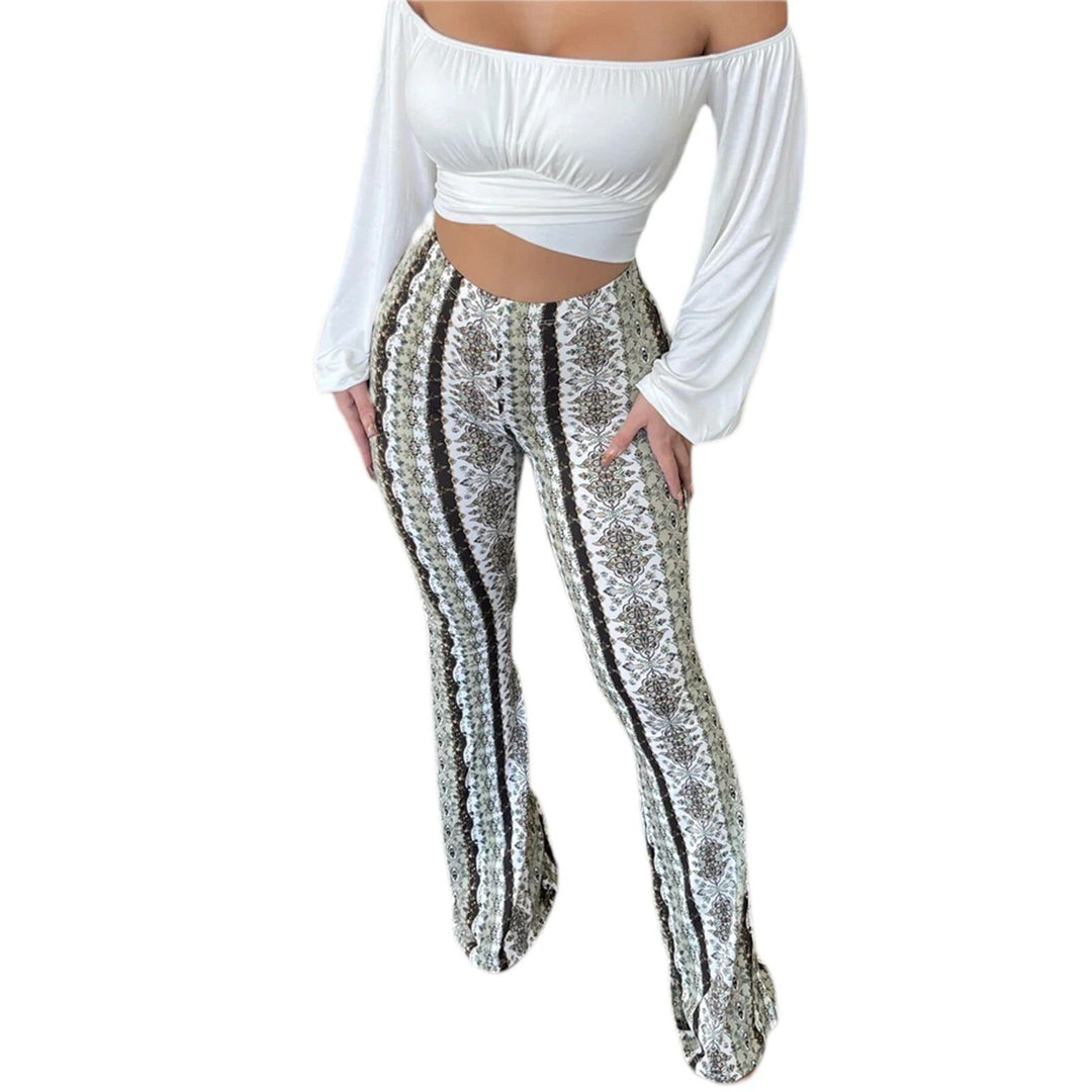 Floral Print High-Waist Flared Pants for Women