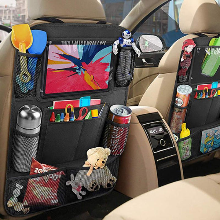 Car Backseat Organizer with Touch Screen Tablet Holder & Multiple Storage Pockets