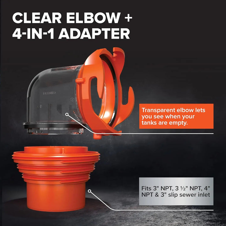 20' RV Sewer Hose Kit with 4-in-1 Adapter & Clear Elbow