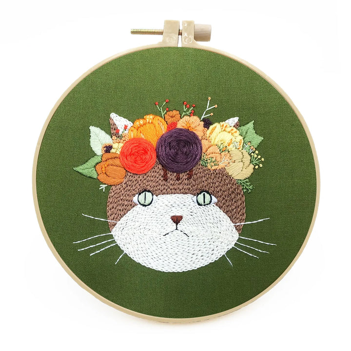 DIY Cat Embroidery Starter Kit with Hoops & Threads for Beginners