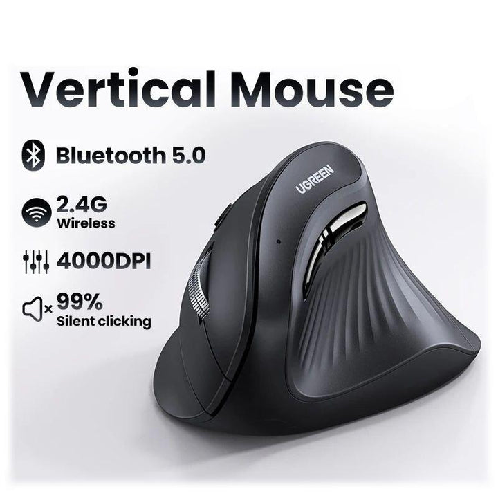 Ergonomic Vertical Wireless Mouse 4000DPI with Bluetooth & 2.4G, 6 Silent Buttons