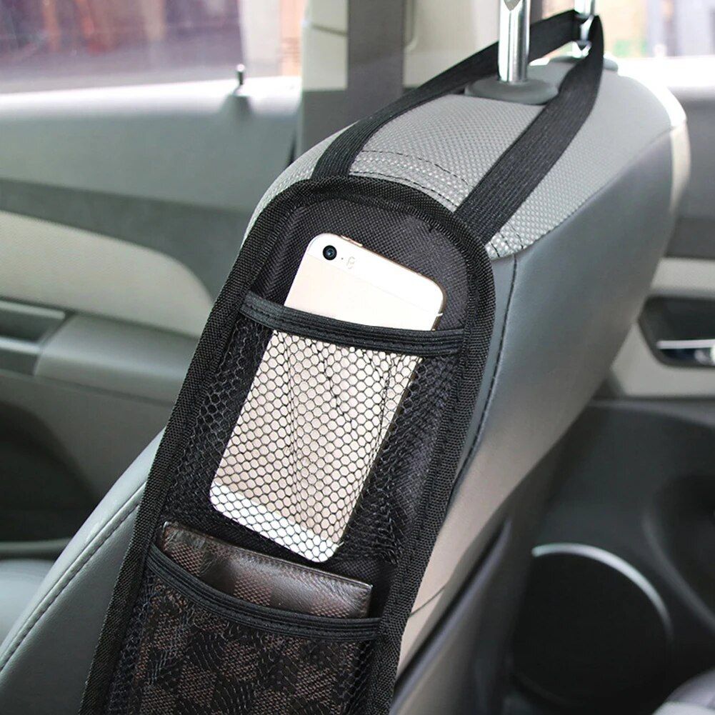 2-in-1 Car Seat Side Storage Organizer Portable Mesh Bag for Phone, Cup, and Key Holder